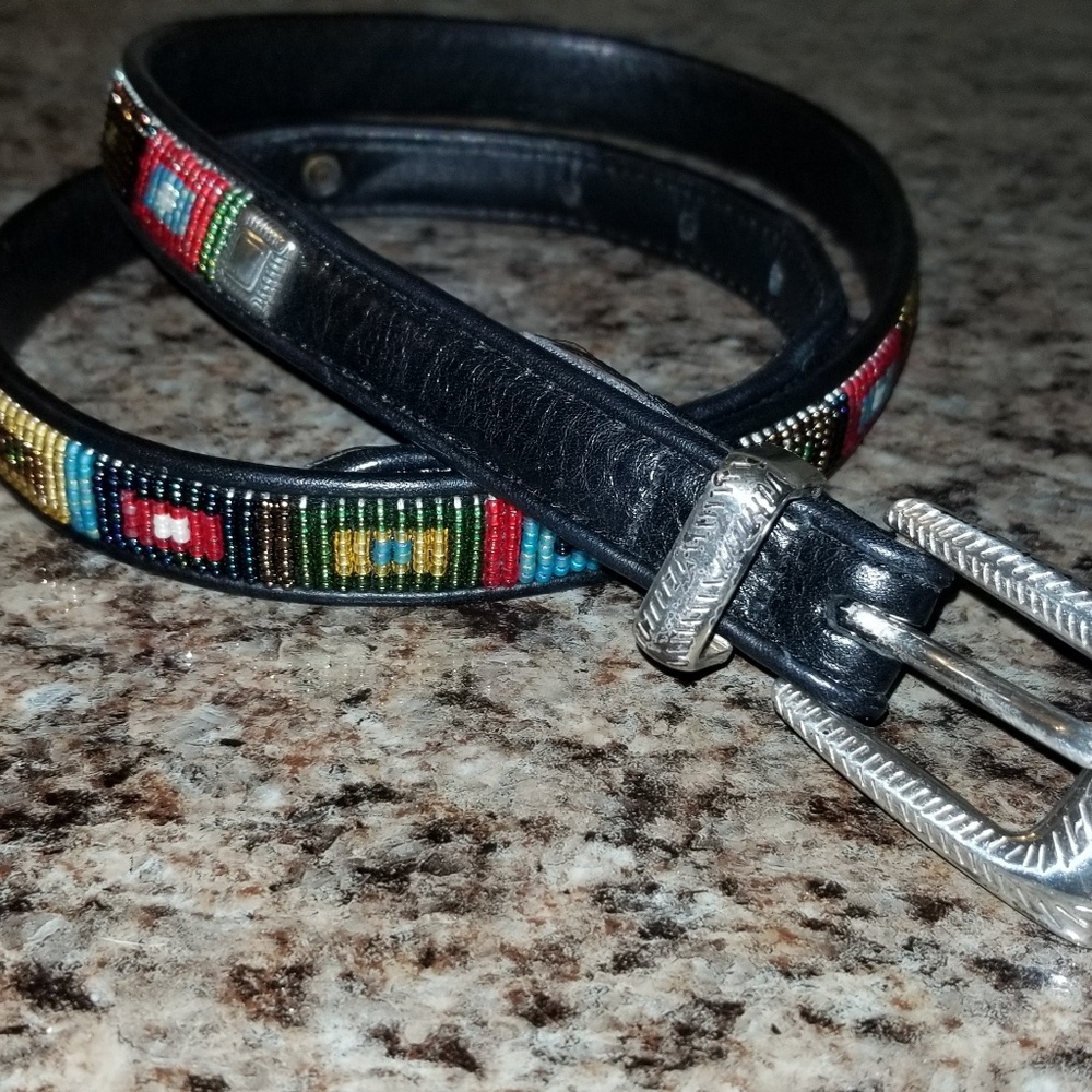 Brighton beaded black leather belt